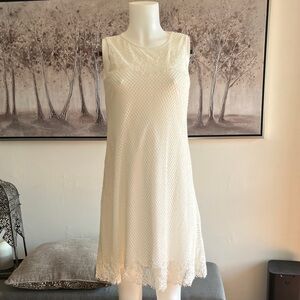 White Sleeveless Lace Hem Shift Dress